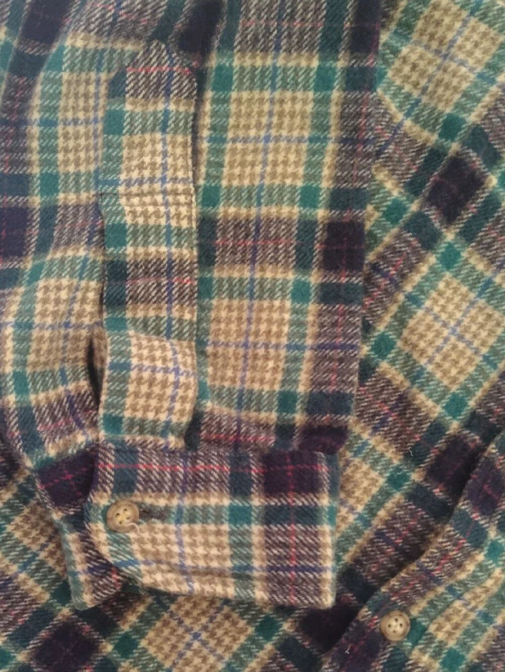 Boys XL Vintage Pendleton Green & Purple Plaid Shirt 100% Virgin Wool